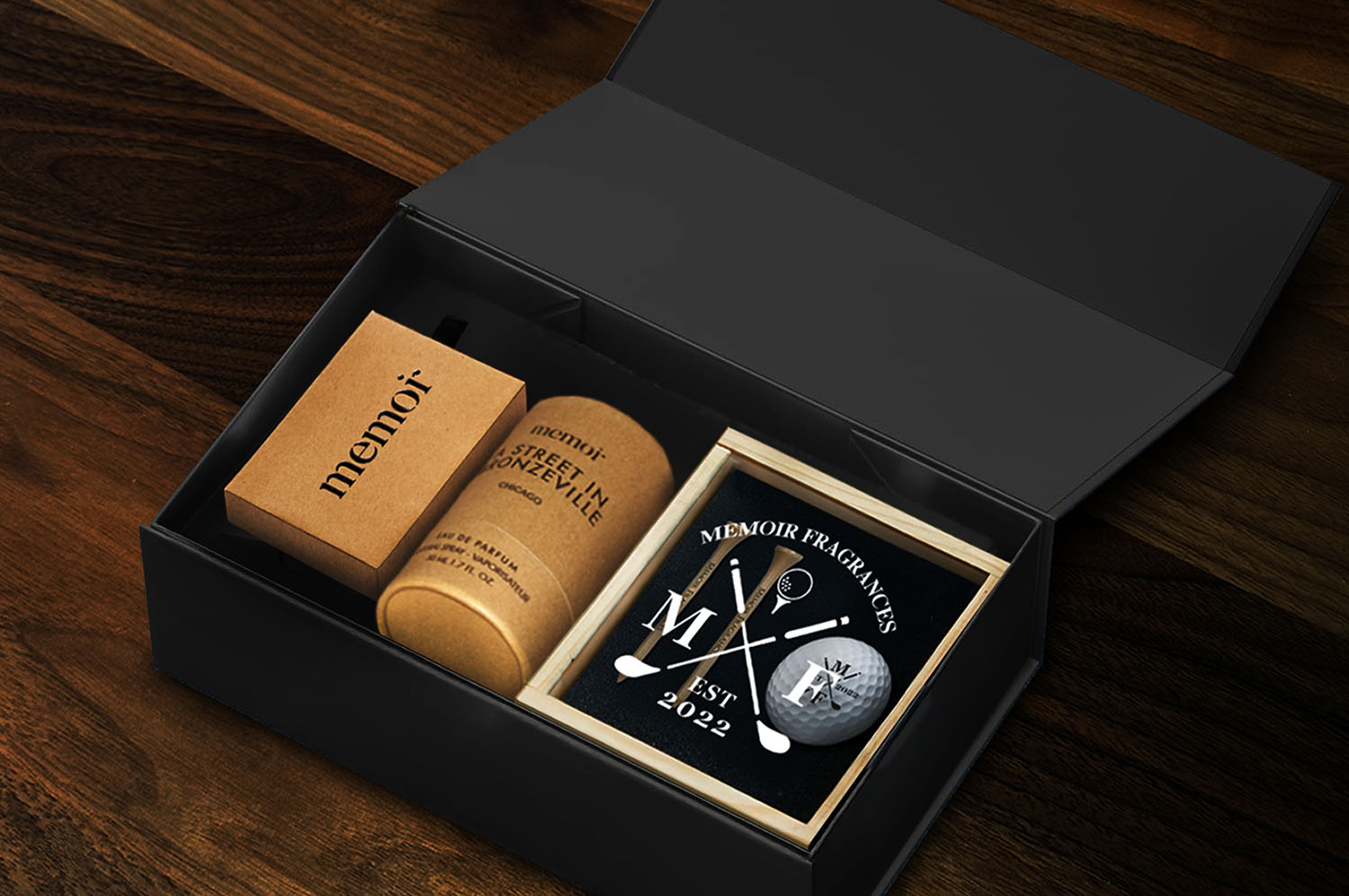 Memoir Fragrance Father’s Day gift box advertisement with product packaging and typography